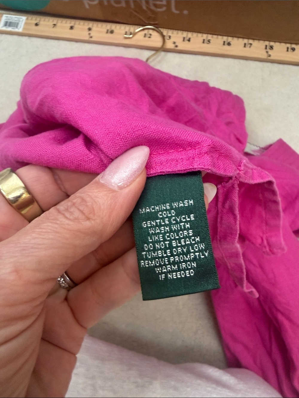 Lauren Ralph Lauren 100% Linen V-Neck Popover Top Blouse Pink Fuschia Size Large - Picture 7 of 8